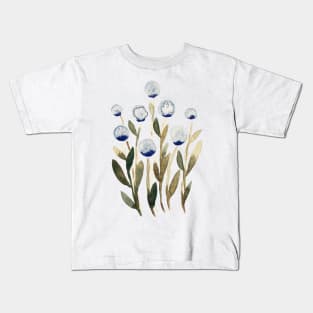 Simple watercolor flowers - sap green and grey Kids T-Shirt